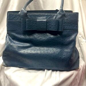 Large Blue Ostrich Leather Shoulder Bag from Kate Spade. 12”x14”x6”